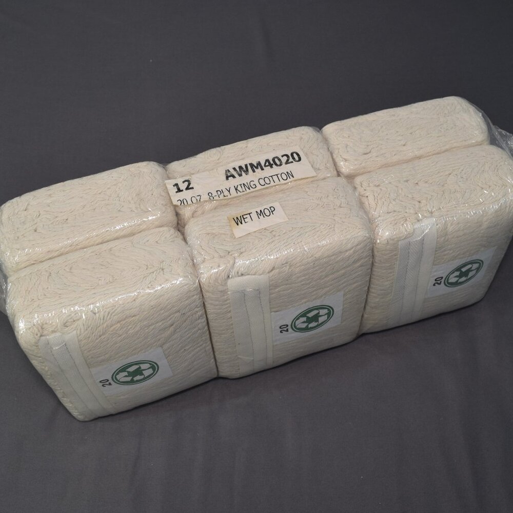 Golden Star 8 Ply King Cotton Wet Mop 20 oz Cut End 1.25” White AWM4020 6 Pack